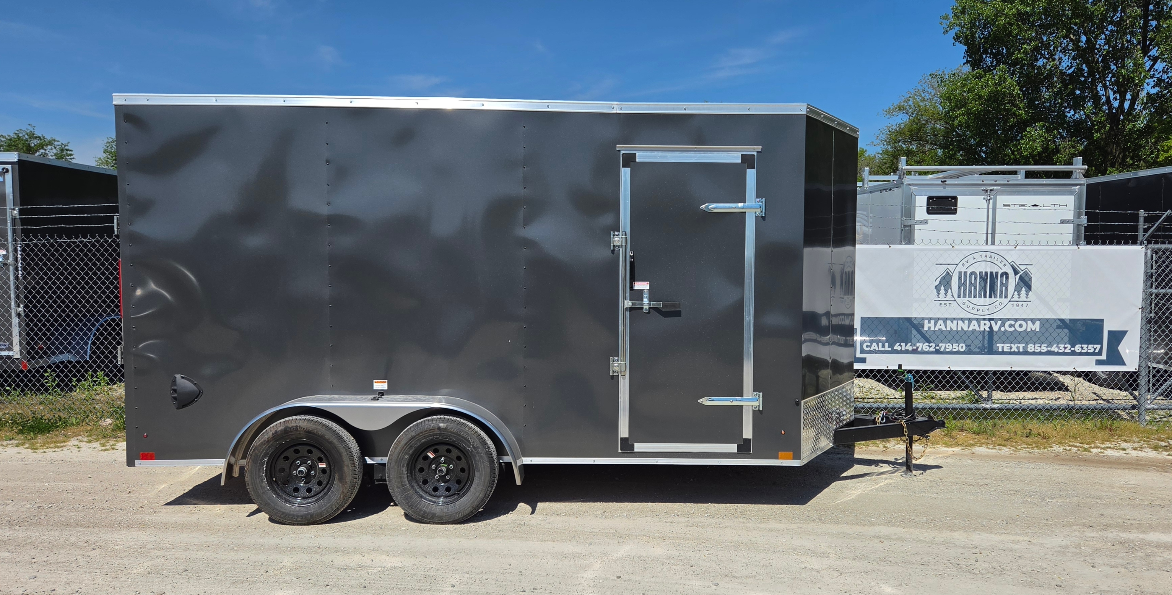 Cross Trailers 7X14 Arrow Wedge Tandem Axle Steel Cargo Trailer with Spring Assist Ramp Door- 6" Extra Height- Charcoal